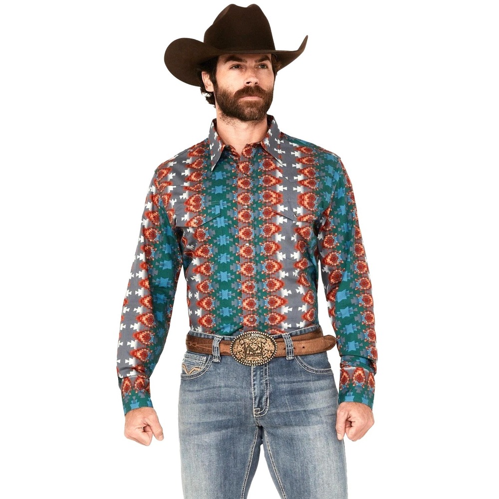 Wrangler Men's Checotah Southwestern Pearl Snap Shirt XLT Western Cowboy NEW‎